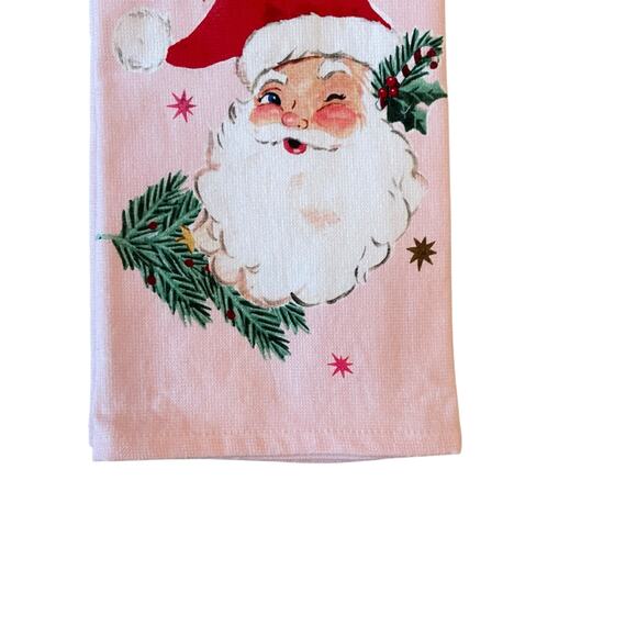 Set of 2  Pink Santa Christmas Kitchen Towels 18x28 Cotton Reto Holiday New - Picture 7 of 12